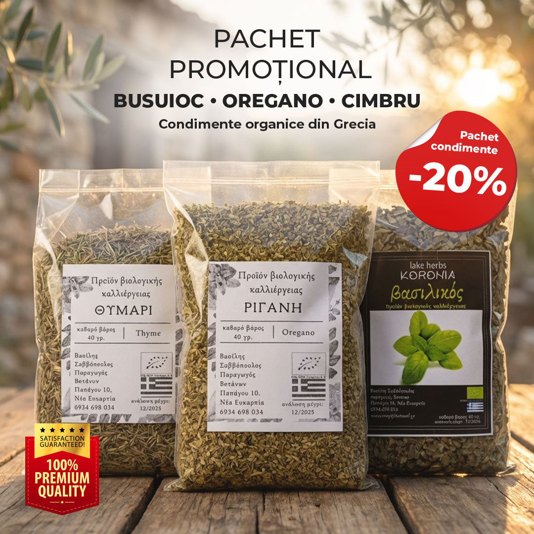 Pachet condimente organice: Busuioc + Oregano + Cimbru (20% reducere)